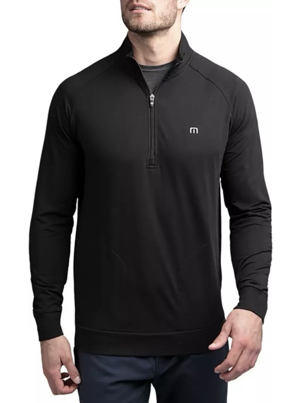 travis mathew men’s zachary 1/2 zip pullover in black